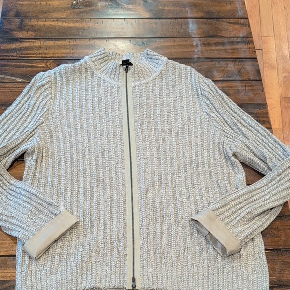 St. John Sweaters - St. John Ribbed Knit Full Zip Sweater Linen Wool Silk Blend